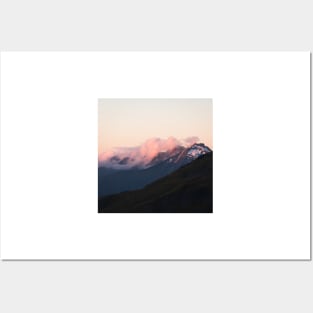 Mountain Range With Pink Clouds Before Sunset Posters and Art